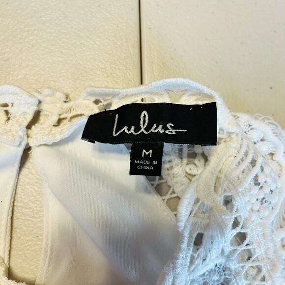 Lulus White Knit Lace Bodice Minimalist Summer Cap Sleeve Shift Dress M - Picture 8 of 10